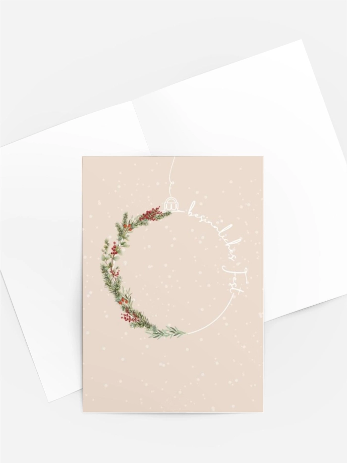 Aquarell Weihnachtskarte „Besinnliches Fest“ mit zarter Christbaumkugel Aquarell Weihnachtskarte „Besinnliches Fest“ mit zarter Christbaumkugel