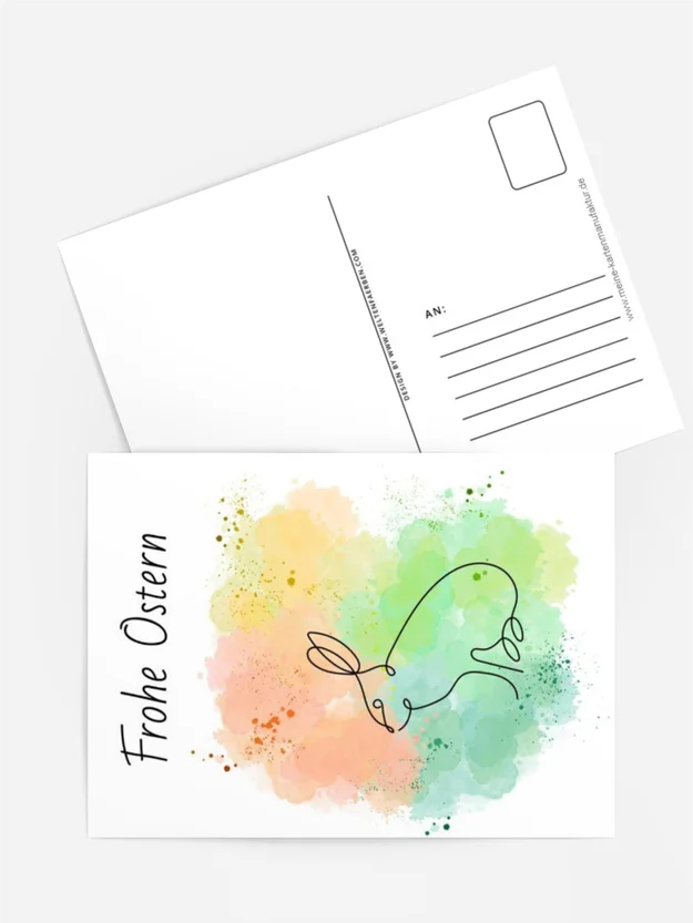 Frohe Ostern – Aquarellkarte mit Hasenmotiv und Frühlingsfarben
