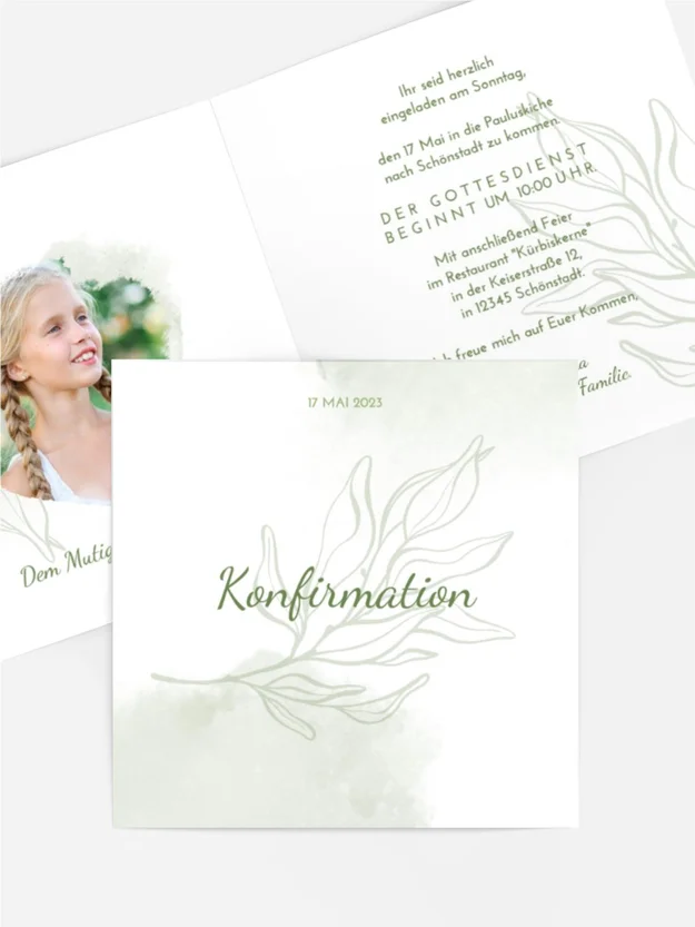 Einladungskarte Konfirmation Zarte Zweige