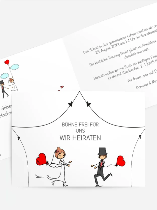 Hochzeitseinladung mit Bühnenshow