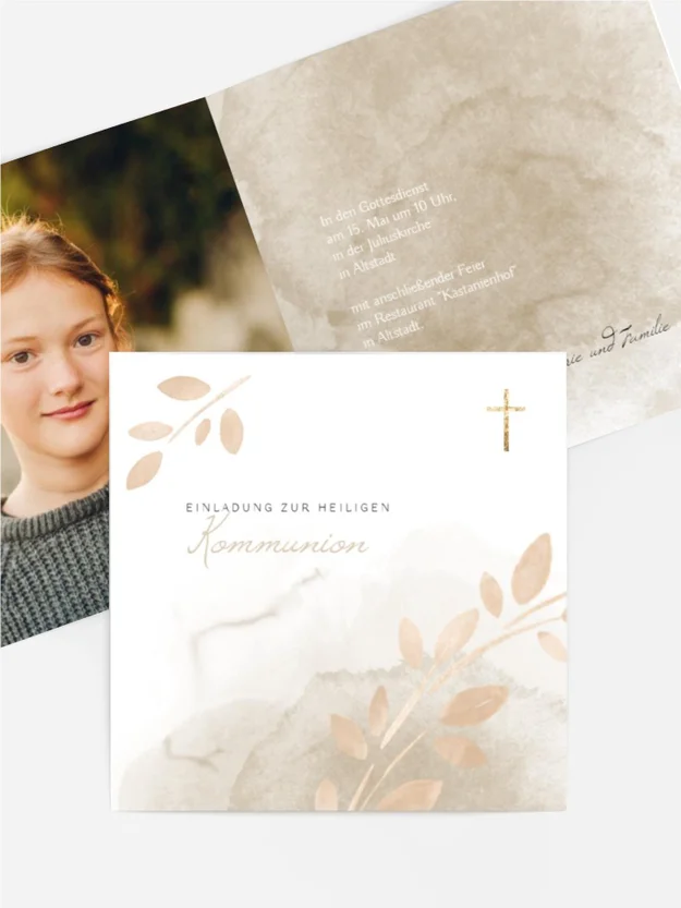 Einladungskarte Kommunion Goldene Zweige