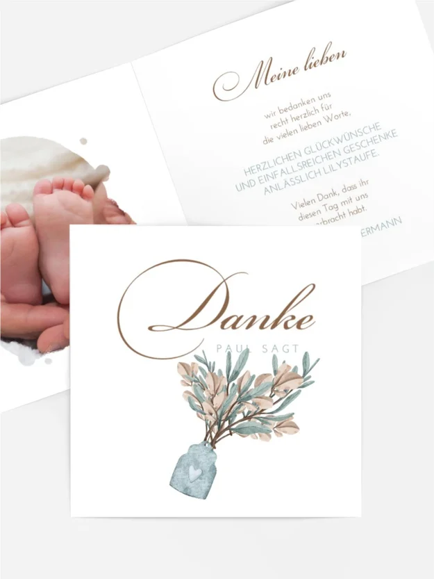 Dankeskarte Taufe Stiefel für Neugeborenes Dankeskarte Taufe Stiefel für Neugeborenes