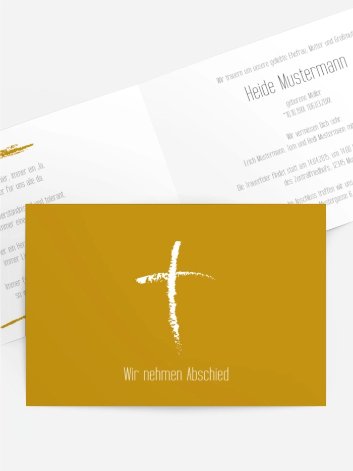 Trauerkarte Kreidekreuz quer