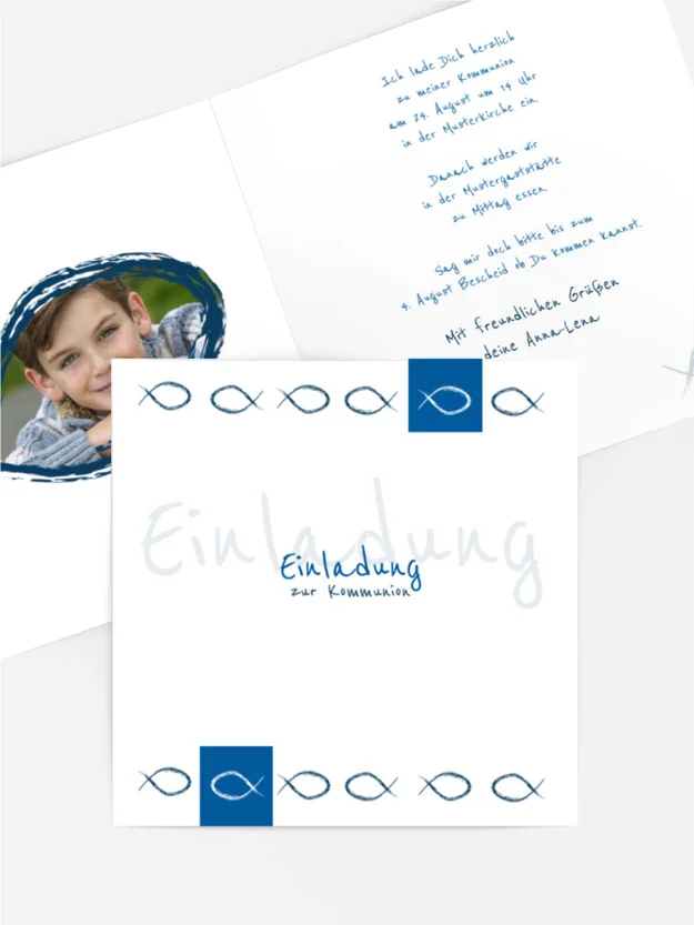 Einladungskarte Kommunion Fische