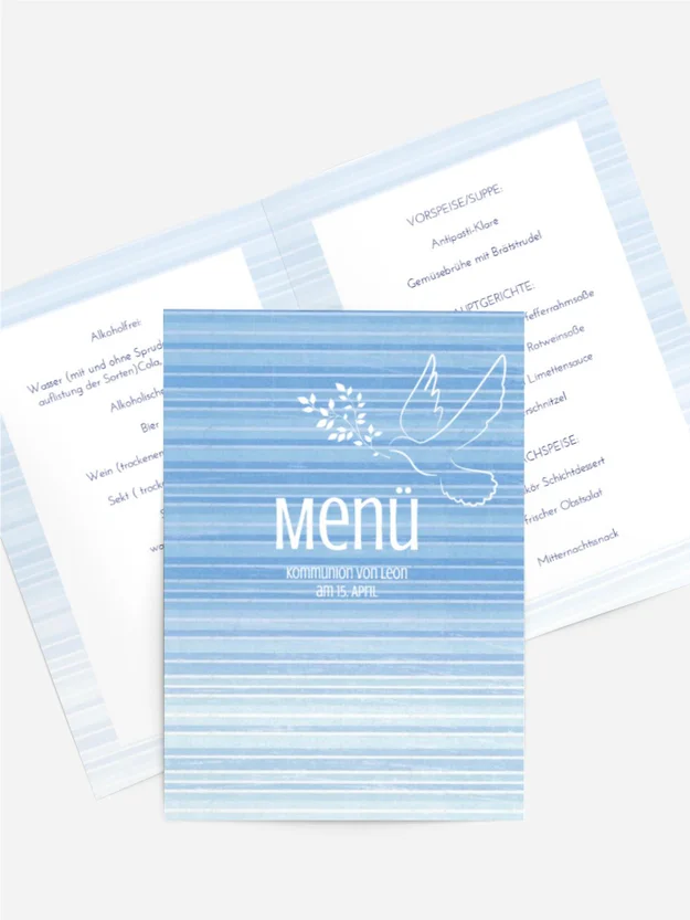 Menükarte Kommunion Taube 2 Menükarte Kommunion Taube 2