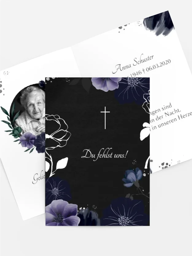 Sterbebildkarte Schwarze Blumennacht Sterbebildkarte Schwarze Blumennacht