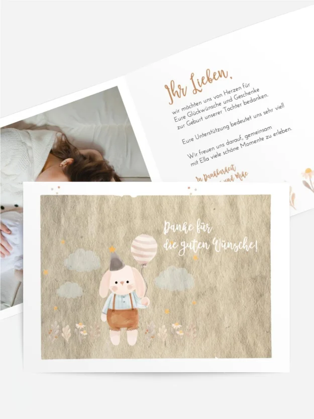 Baby Dankeskarte Neugeborener Hase