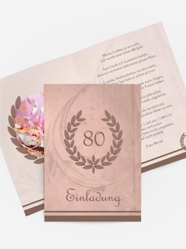 Einladungskarte Geburtstag Lorbeerkranz 80 Foto