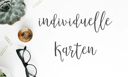 Schreibtisch in weiß mit Schrift: individuelle und personalisierte Geburtstagskarten gestalten