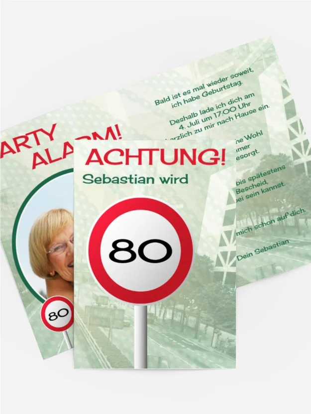 Geburtstagseinladungskarte Begrenzungsschild 80 Foto