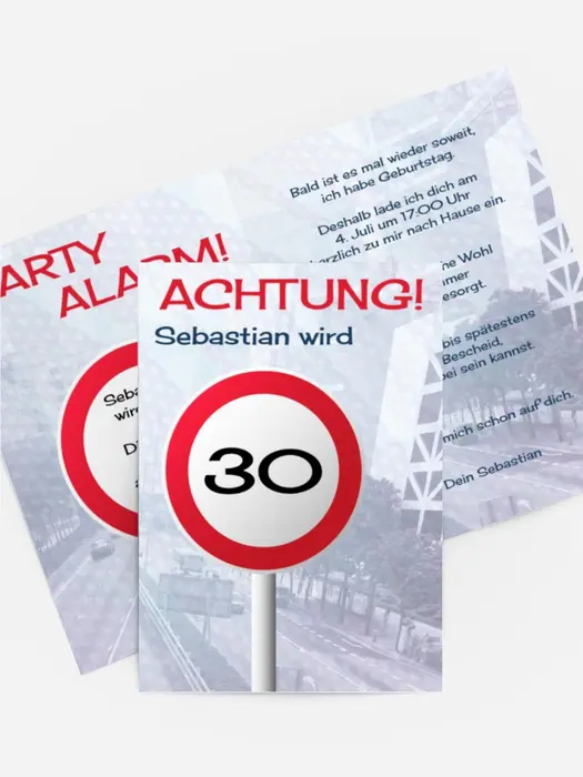 Geburtstagseinladungskarte Begrenzungsschild 30