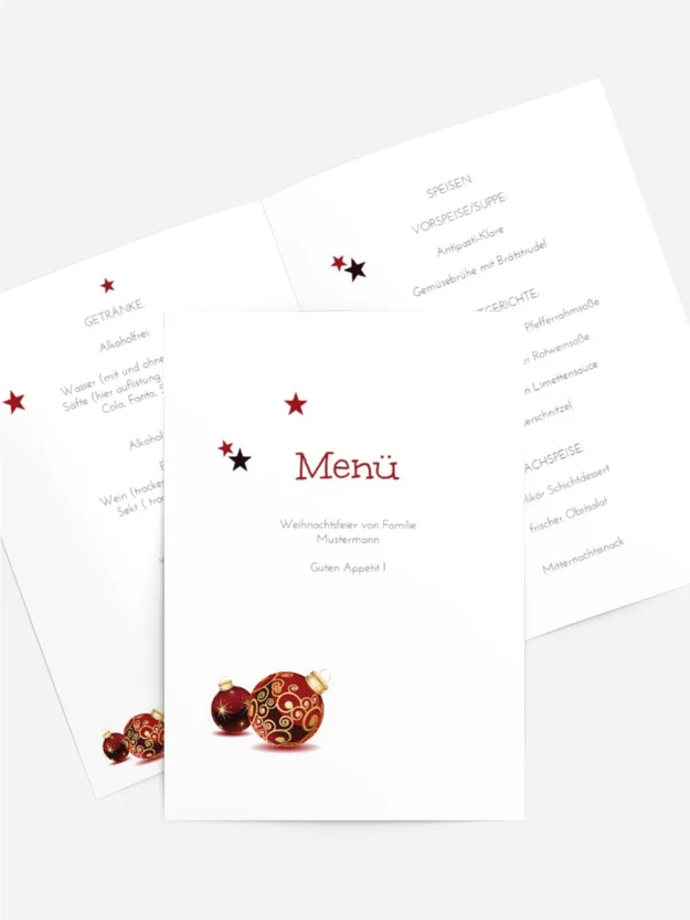 Weihnachts Menükarte Weihnachtskugeln