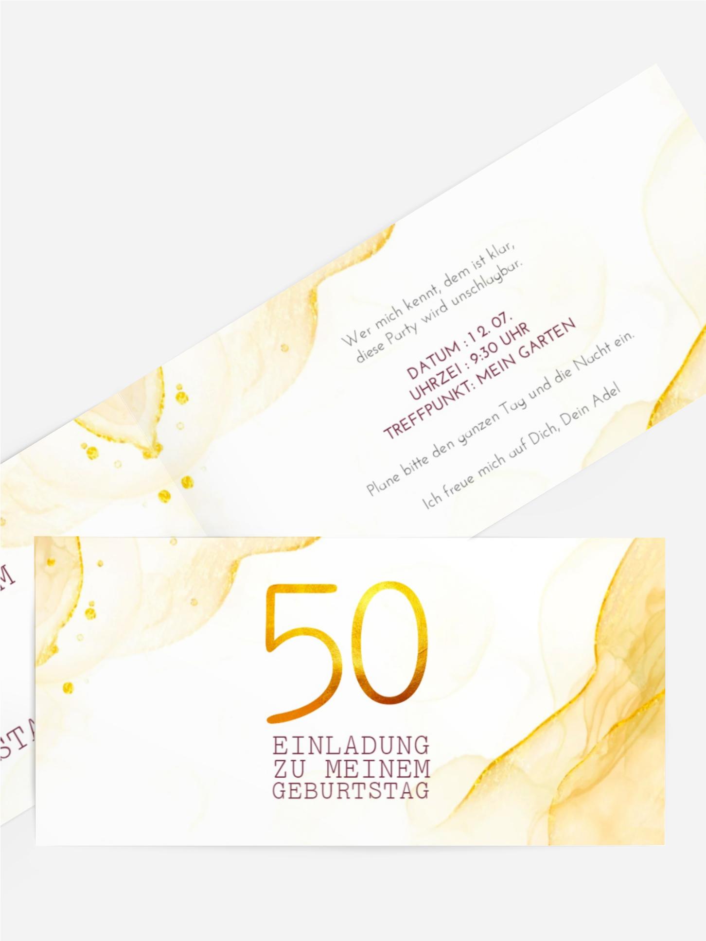 Geburtstagseinladung Gold 50 | Kartenmanufaktur